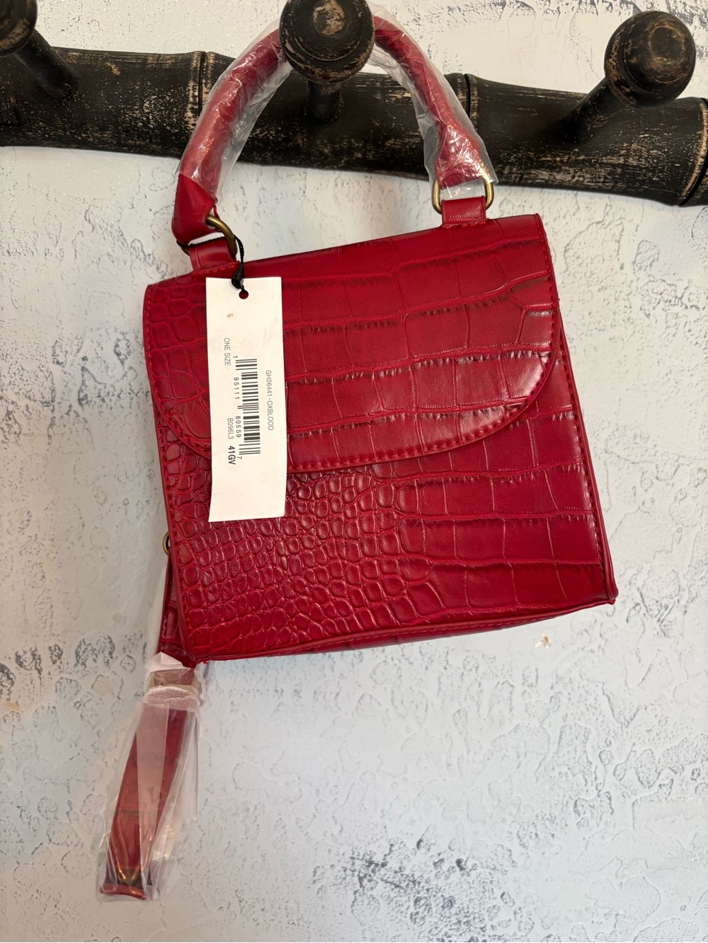 The Drop Croc-Embossed Red Top Handle Crossbody Bag
